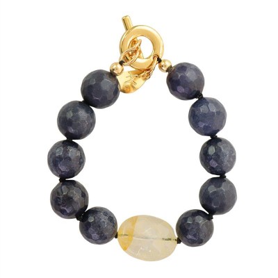 Pulseira Jade Safira Com Citrino Fecho T <br><span style='color:#fff;'>Joias</span>