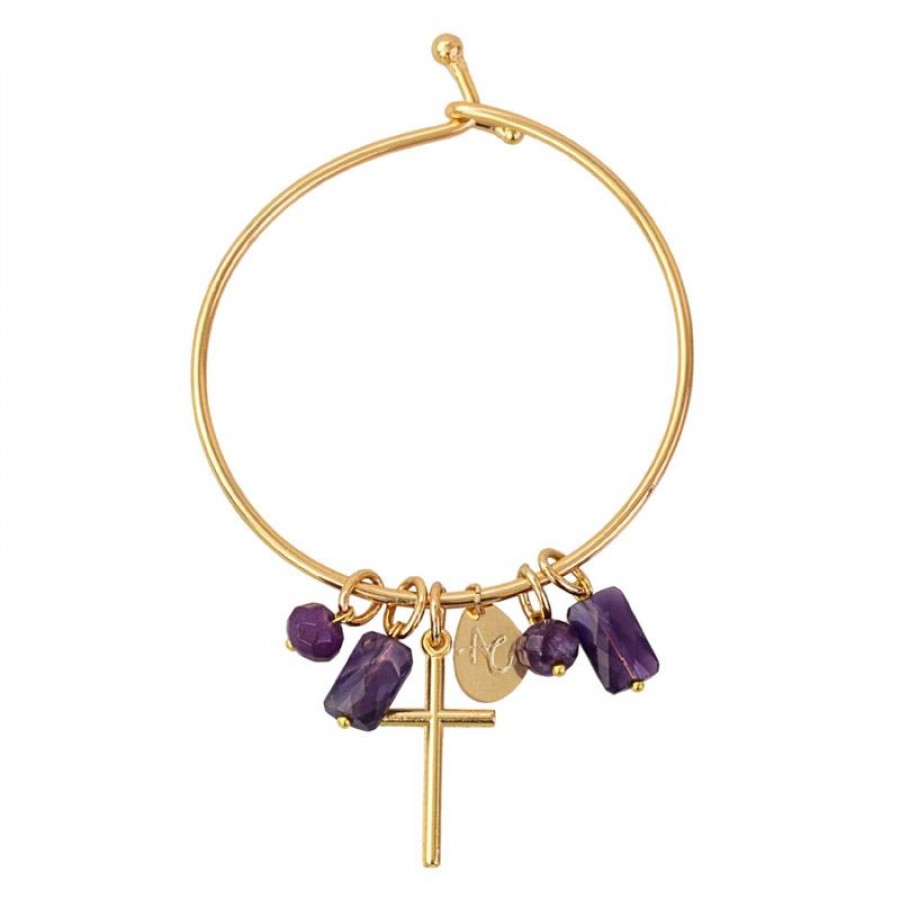 Pulseira Aro Ametista Com Pingente Cruz 