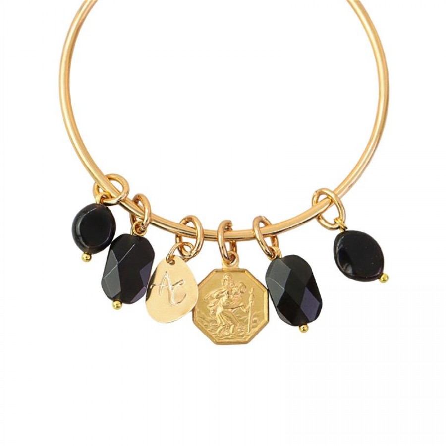 Pulseira Aro Ônix Com Medalha Nossa Senhora De Fátima