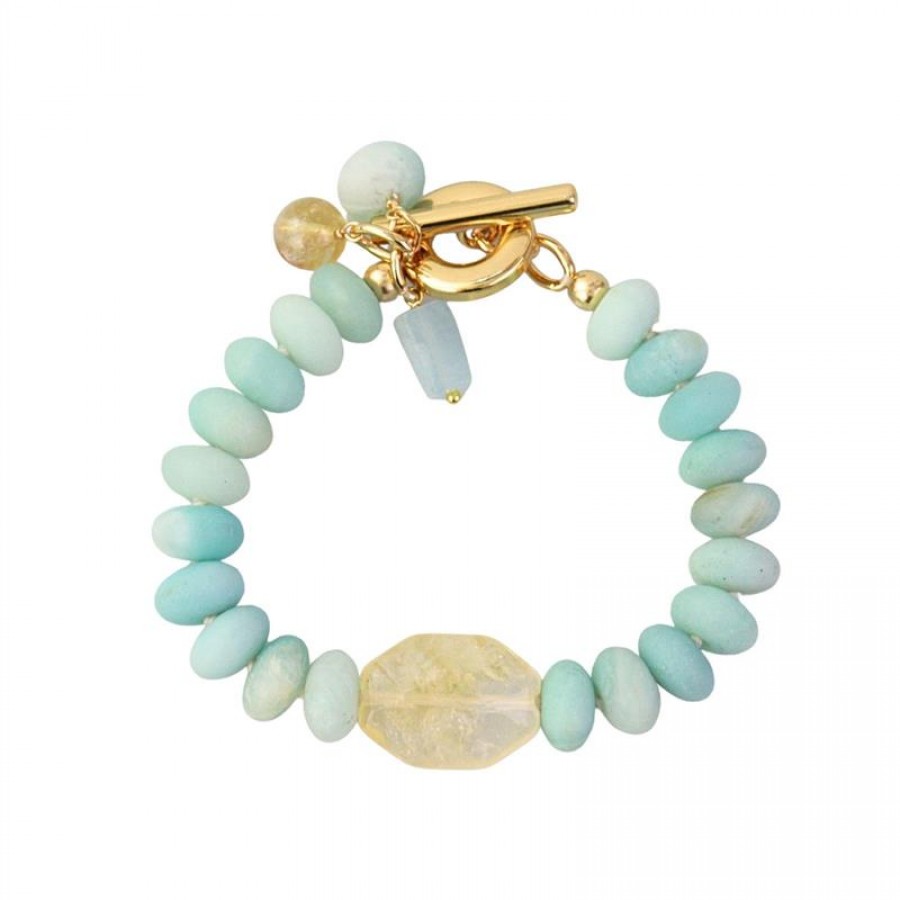 Pulseira Amazonita Com Citrino E Fecho T