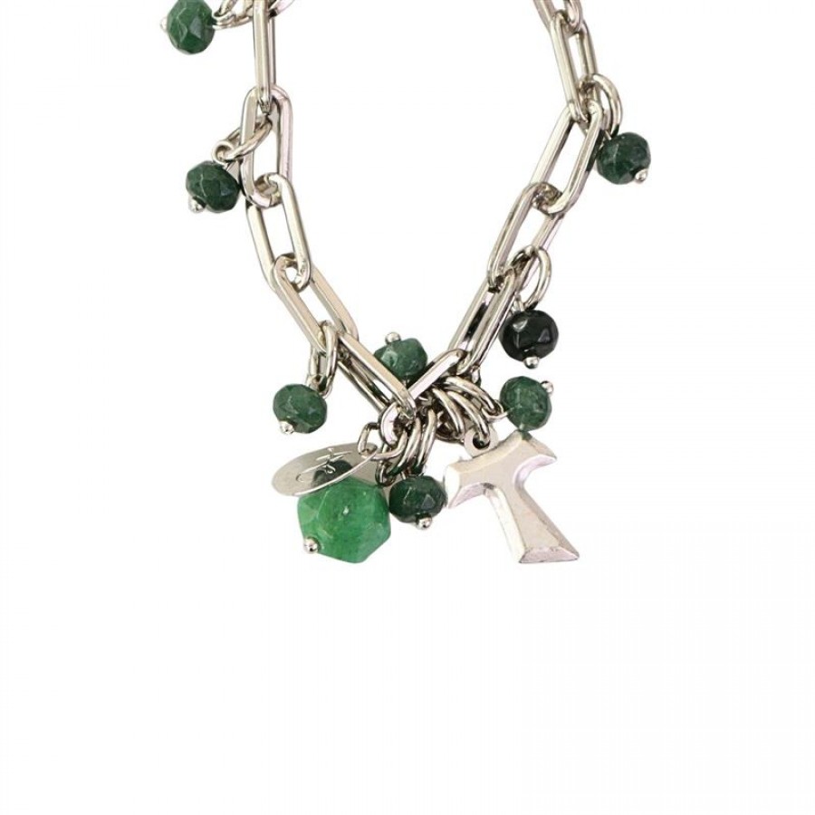 Pulseira Tau Elos Quartzo Verde Banhado Em Ródio