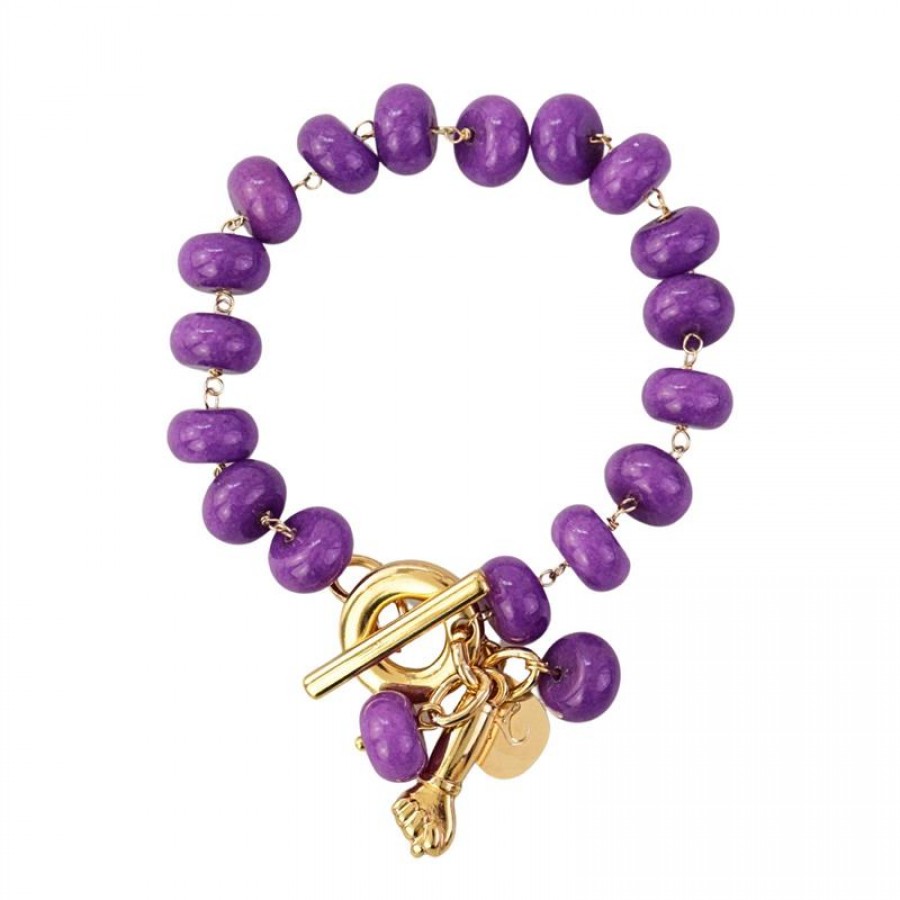 Pulseira Jade Fúcsia Com Pingente De Figa E Fecho T