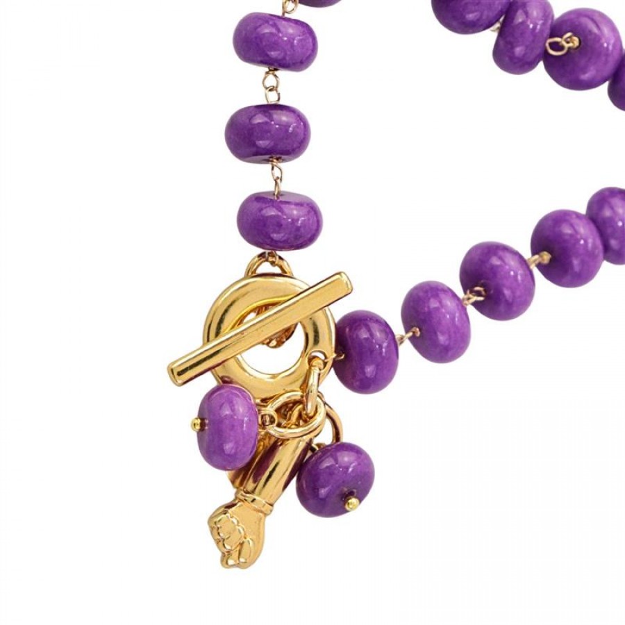 Pulseira Jade Fúcsia Com Pingente De Figa E Fecho T