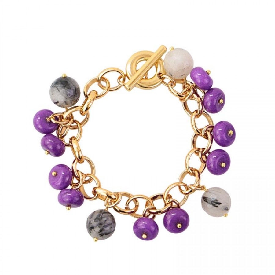 Pulseira Elos Jade Fúcsia Com Quartzo Turmalinado Fecho T