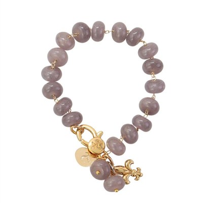 Pulseira Jade Uva Com Pingente Flor De Liz<br><span style='color:#fff;'>Joias</span>