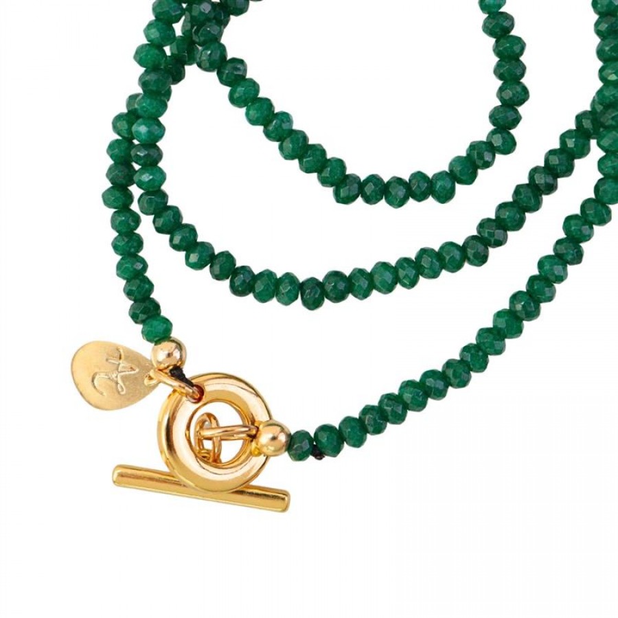 Pulseira 3 Voltas Jade Esmeralda Com Fecho T