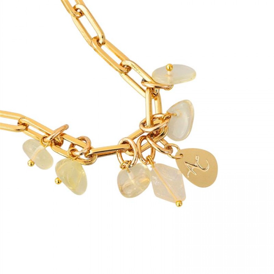Pulseira Elos Citrino Banhado Em Ouro 18k