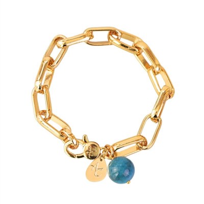Pulseira Elos Com Pingente Jade Apatita Banhado Em Ouro 18k