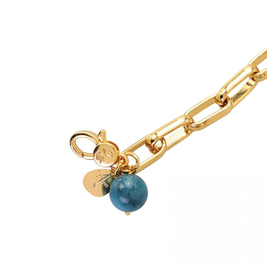 Pulseira Elos Com Pingente Jade Apatita Banhado Em Ouro 18k