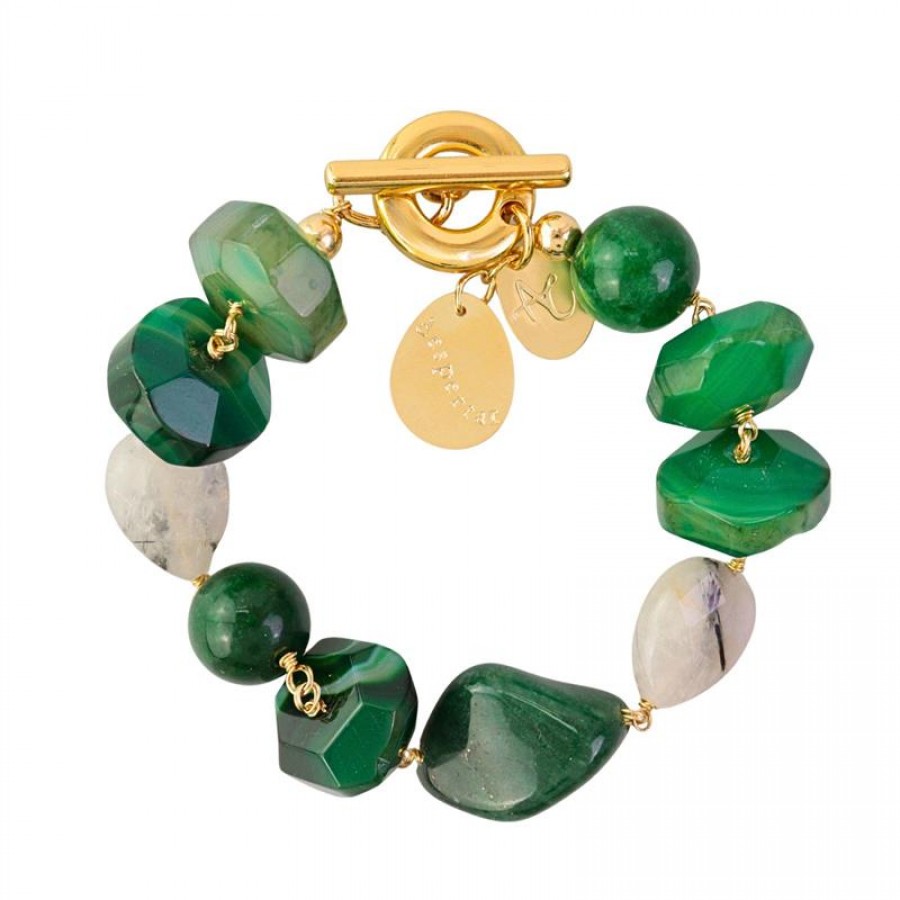 Pulseira Ágata Verde Com Rutilo Grafitado Fecho T Despertar