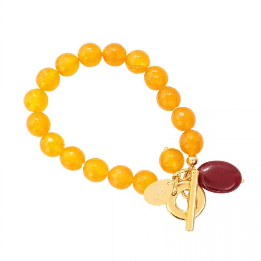 Pulseira Jade Mostarda Com Pingente Jade Rubi E Fecho T 