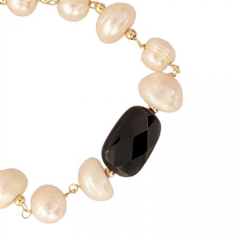 Pulseira Pérola Branca Com Ônix  