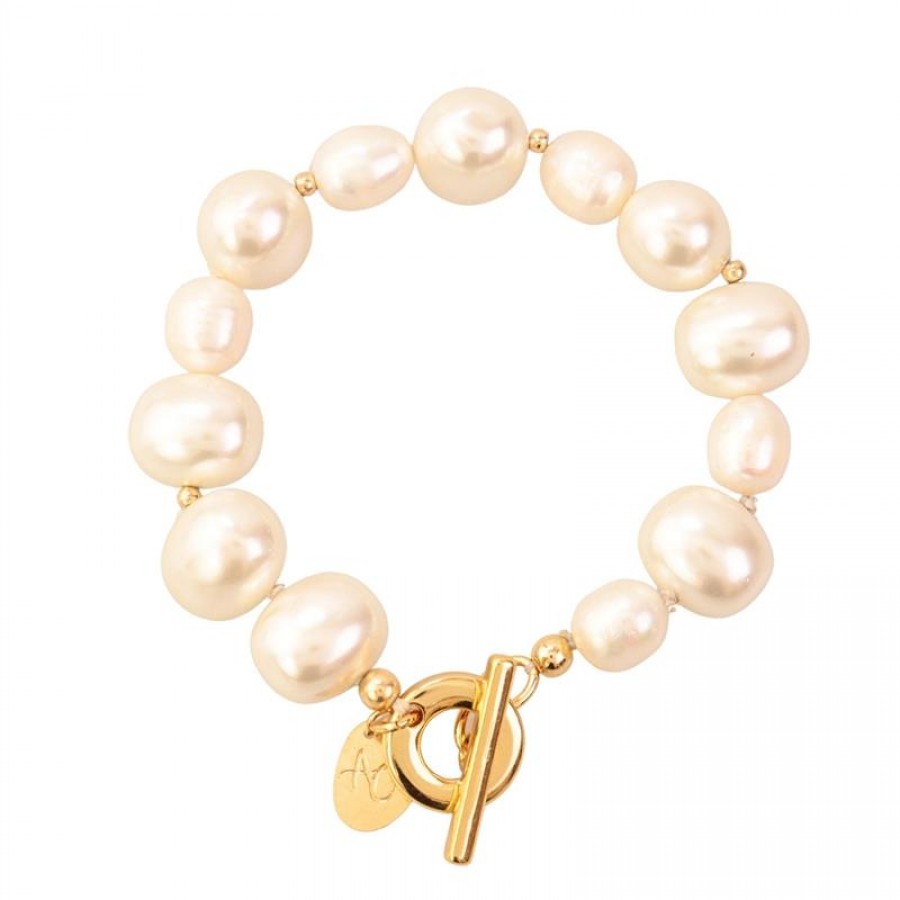 Pulseira Pérola Oval E Barroca Com Fecho T 