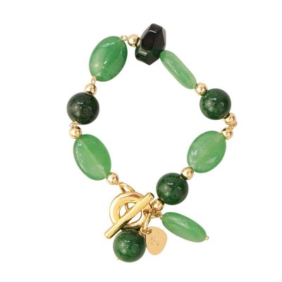 Pulseira Ágata Verde Com Esmeralda E Fecho T