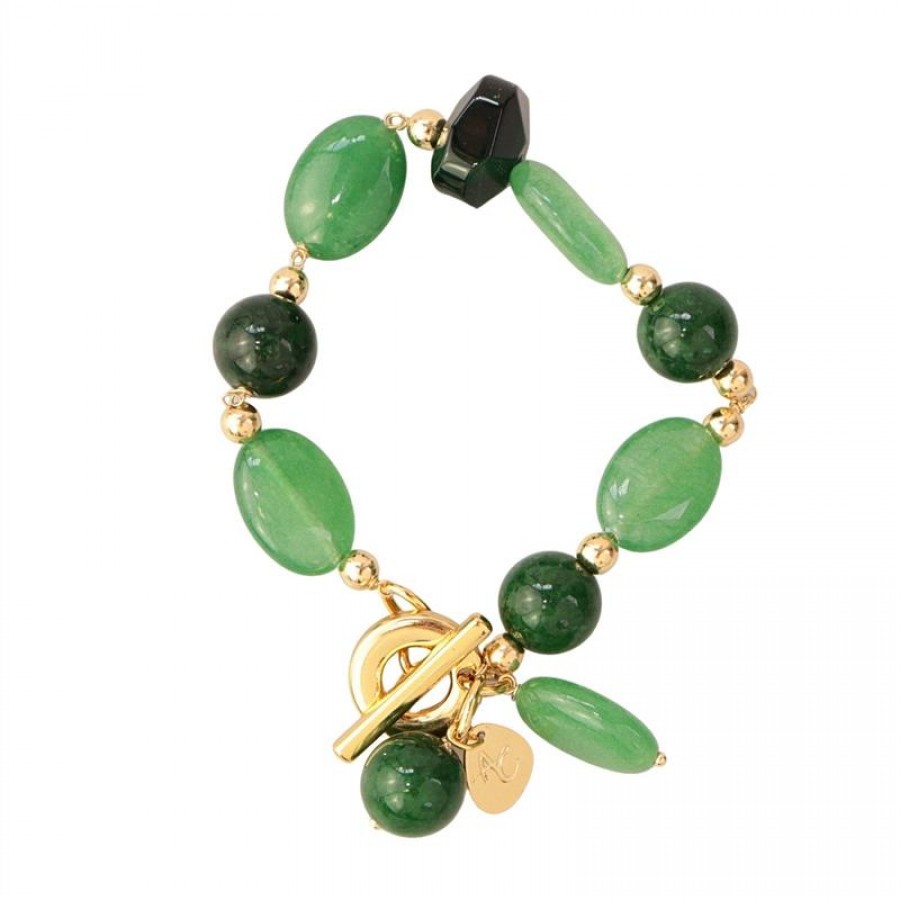 Pulseira Ágata Verde Com Esmeralda E Fecho T