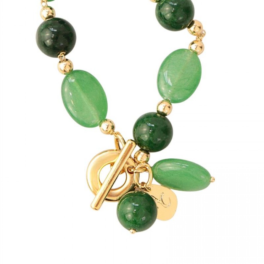 Pulseira Ágata Verde Com Esmeralda E Fecho T