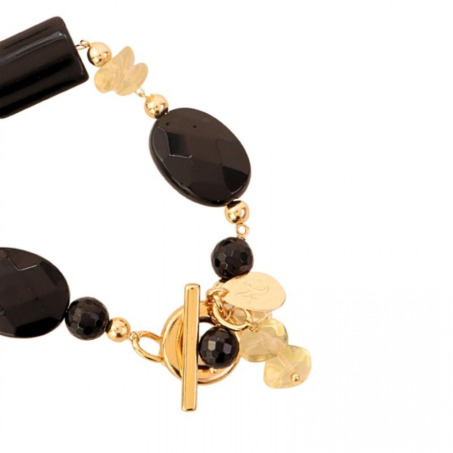 Pulseira Ônix Com Citrino E Fecho T 