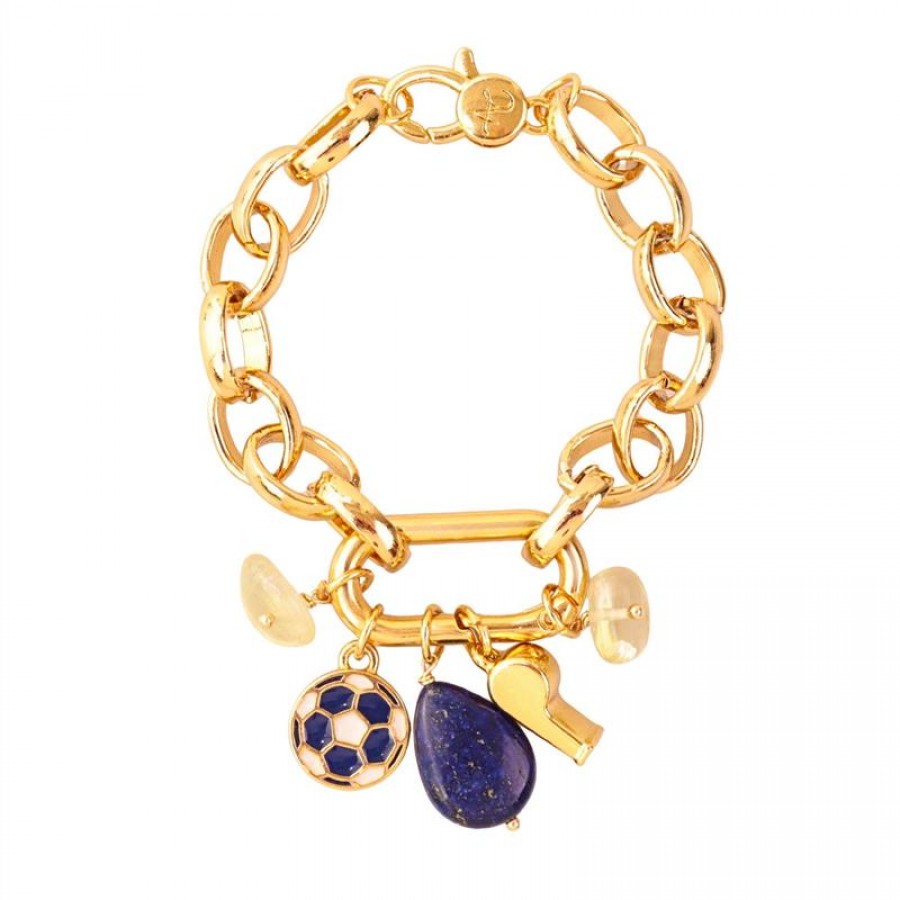 Pulseira Elos Com Pingente Lápis Lazuli E Citrino Ii