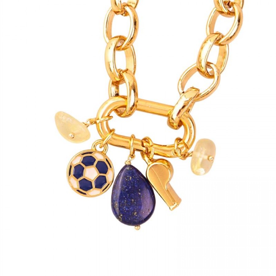 Pulseira Elos Com Pingente Lápis Lazuli E Citrino Ii