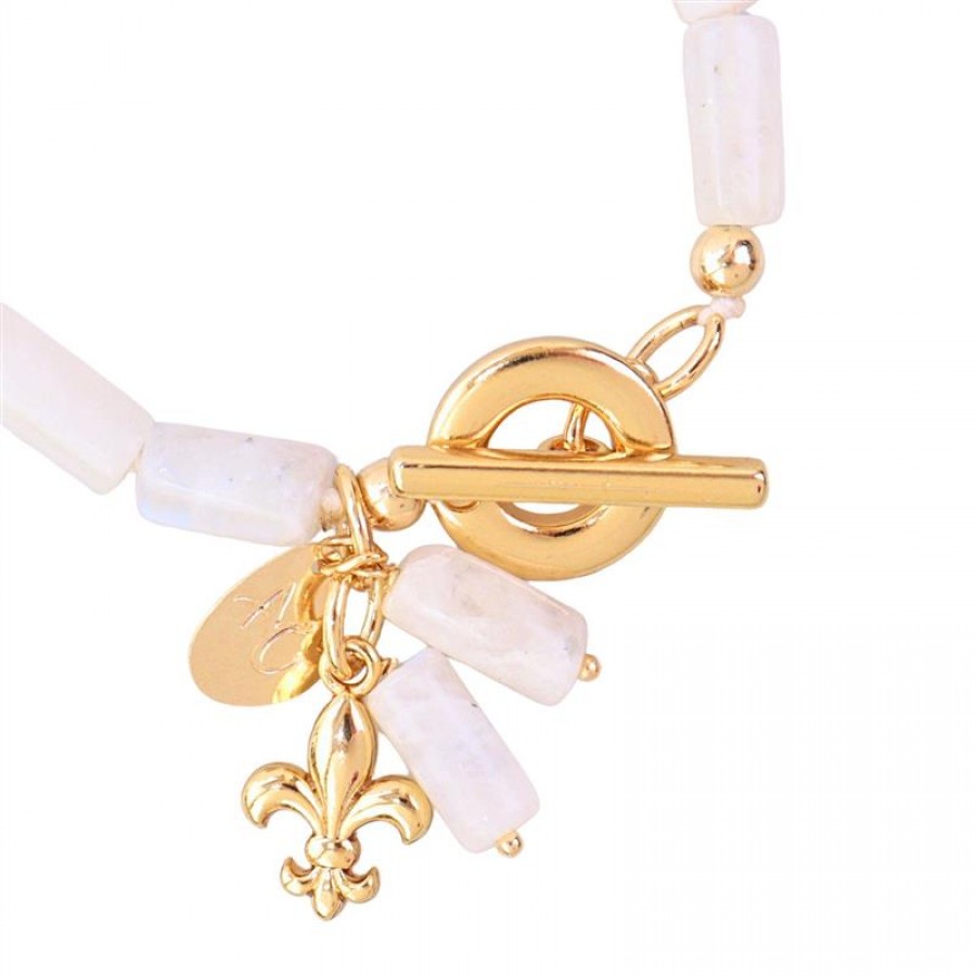 Pulseira De Pedra Da Lua Com Fecho T 