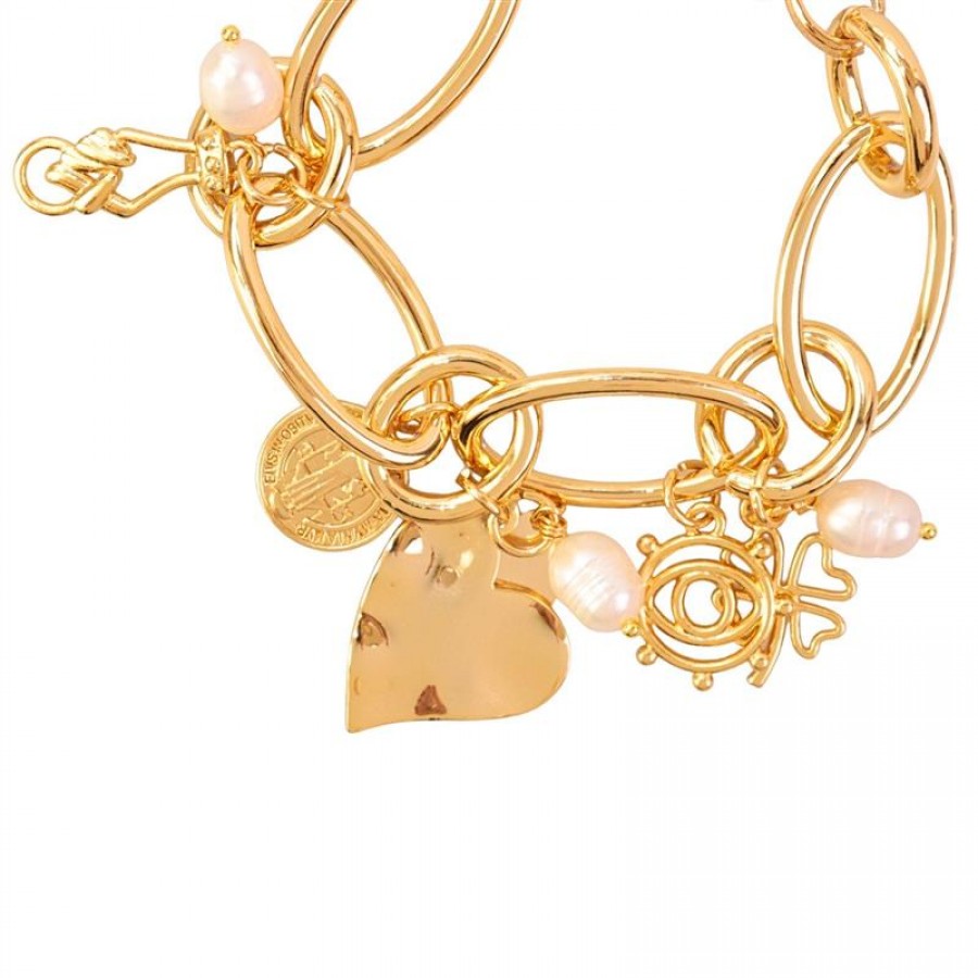 Pulseira Mística De Elos Com Pérola Banhado Em Ouro 18k