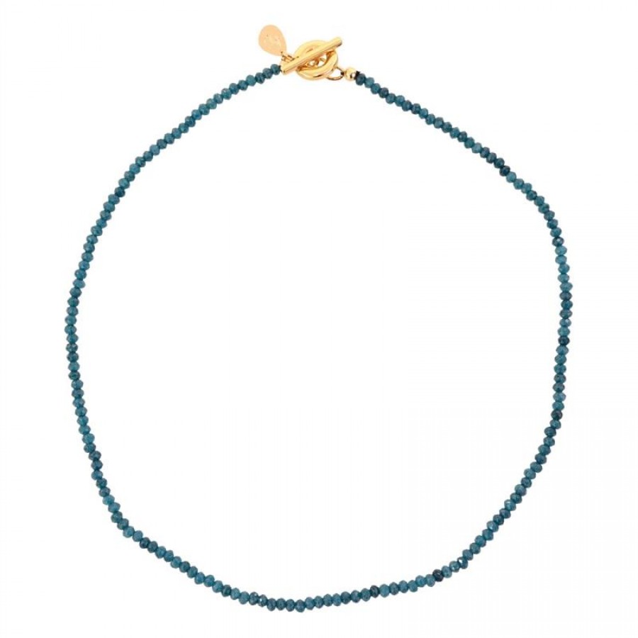 Pulseira 3 Voltas Jade Azurita Com Fecho T Banhado Em Ouro 18k 