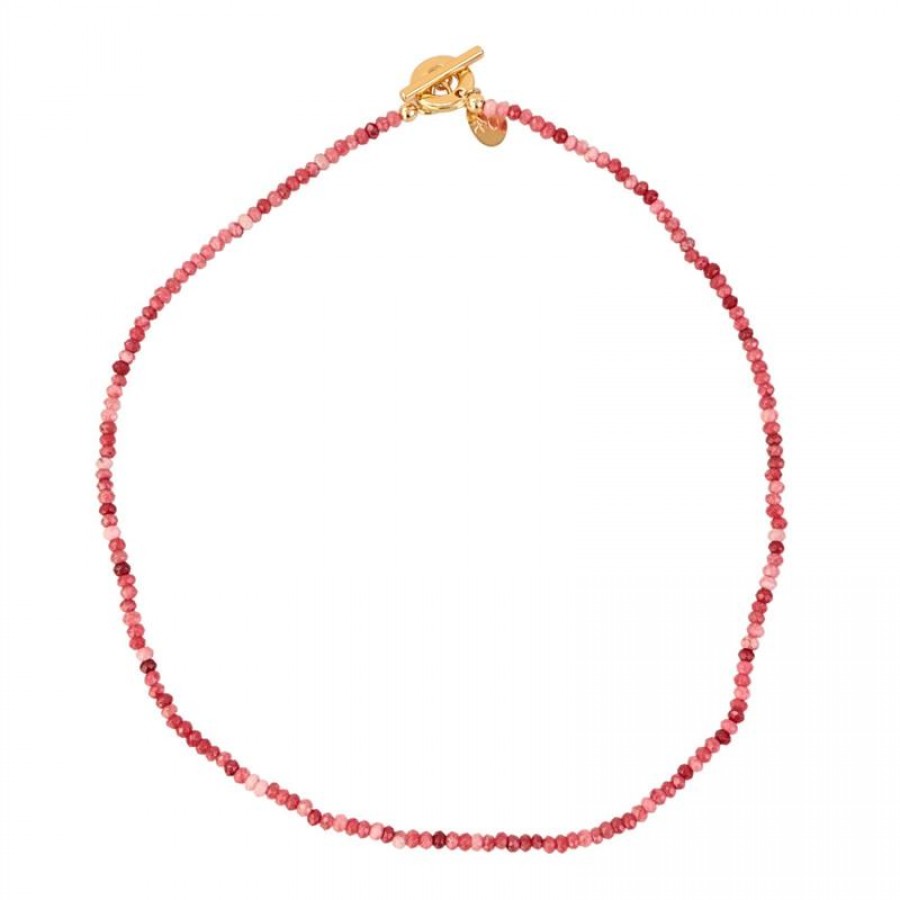 Pulseira 3 Voltas Jade Cereja Com Fecho T Banhado Em Ouro 18k 