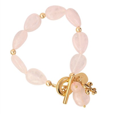 Pulseira Gota Quartzo Rosa Com Fecho T <br><span style='color:#fff;'>Joias</span>