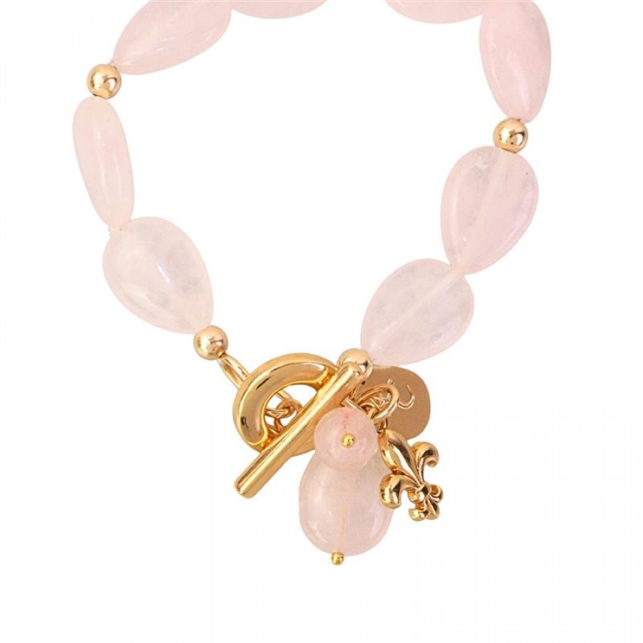 Pulseira Gota Quartzo Rosa Com Fecho T 