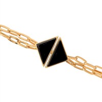 Pulseira Elos Duplo Triângulo Com Obsidiana Negra E Fecho De Imã