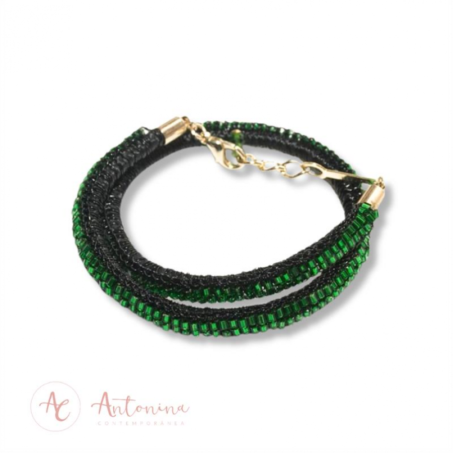 Pulseira Valvet Verde Banhada Em Ouro 18k