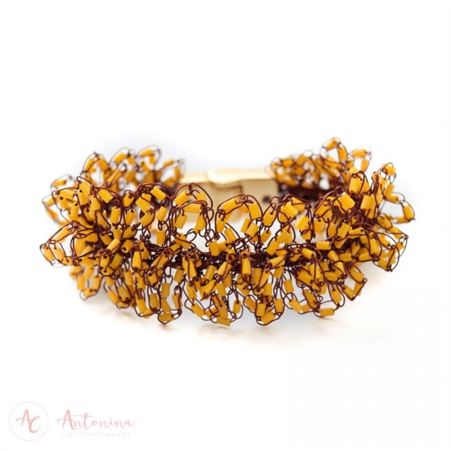 Pulseira Cravo Crochê Amarela