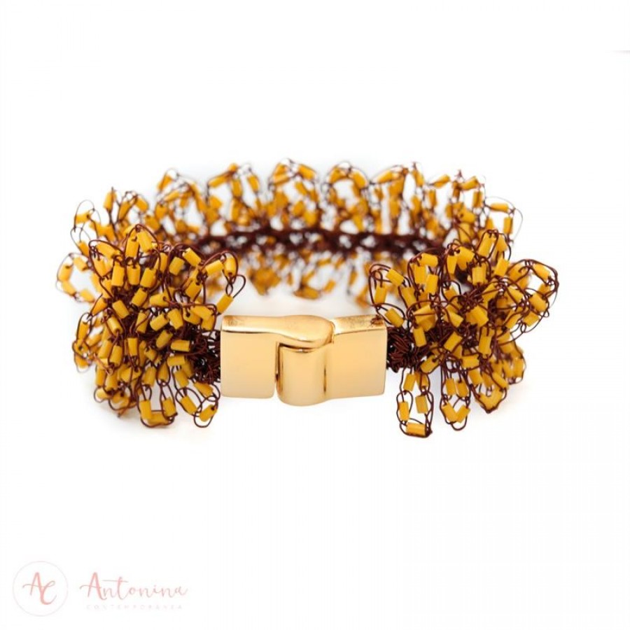 Pulseira Cravo Crochê Amarela
