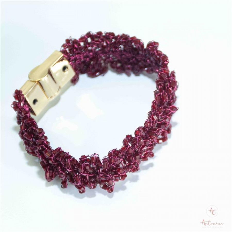 Pulseira Cravo Crochê Bordô
