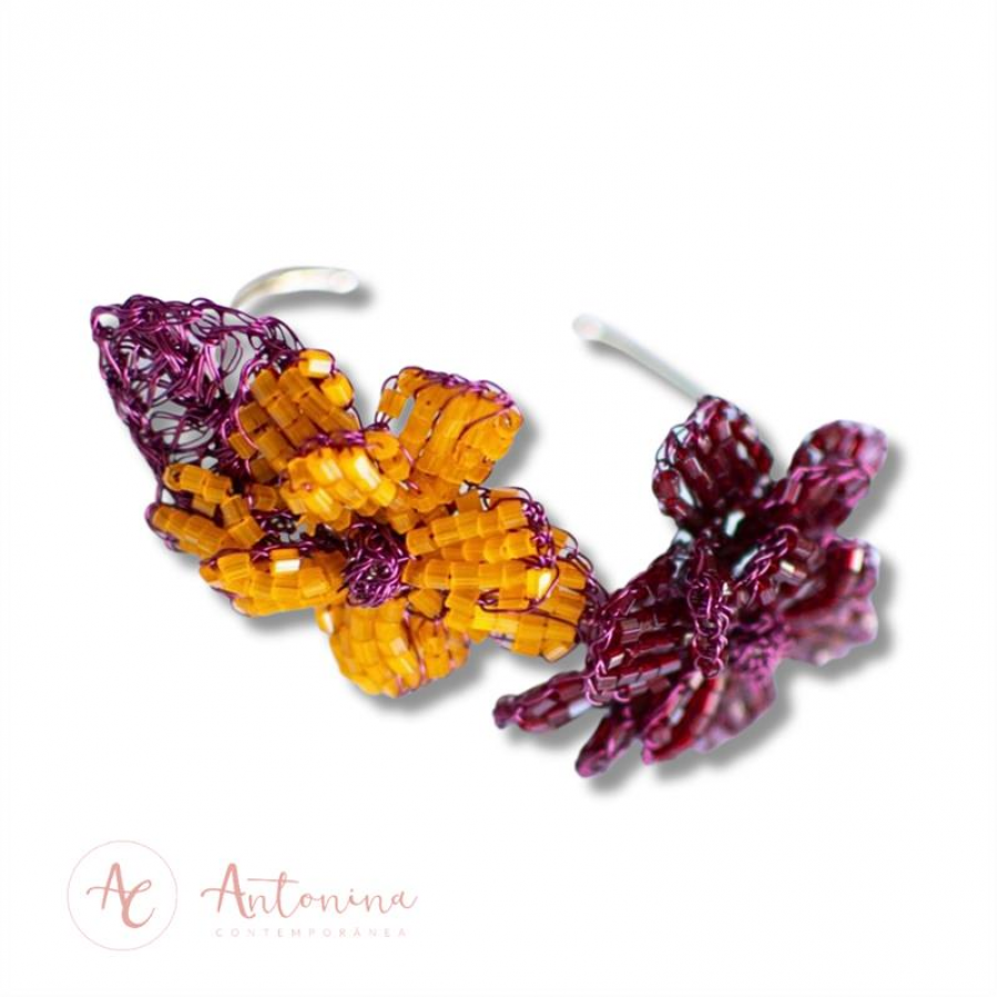 Pulseira Crochê Florata Leaf Grape Fruit Com Bordô