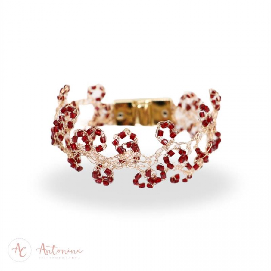Pulseira Marina Slim Bordô Banhado Em Ouro 18k