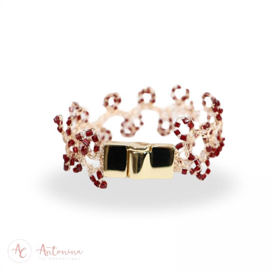 Pulseira Marina Slim Bordô Banhado Em Ouro 18k