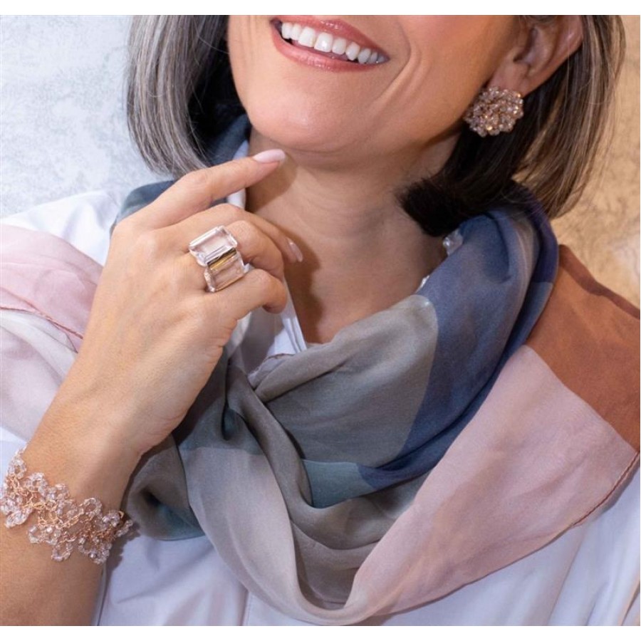 Pulseira Marina Slim Cristal Translúcido Banhado Em Ouro 18k