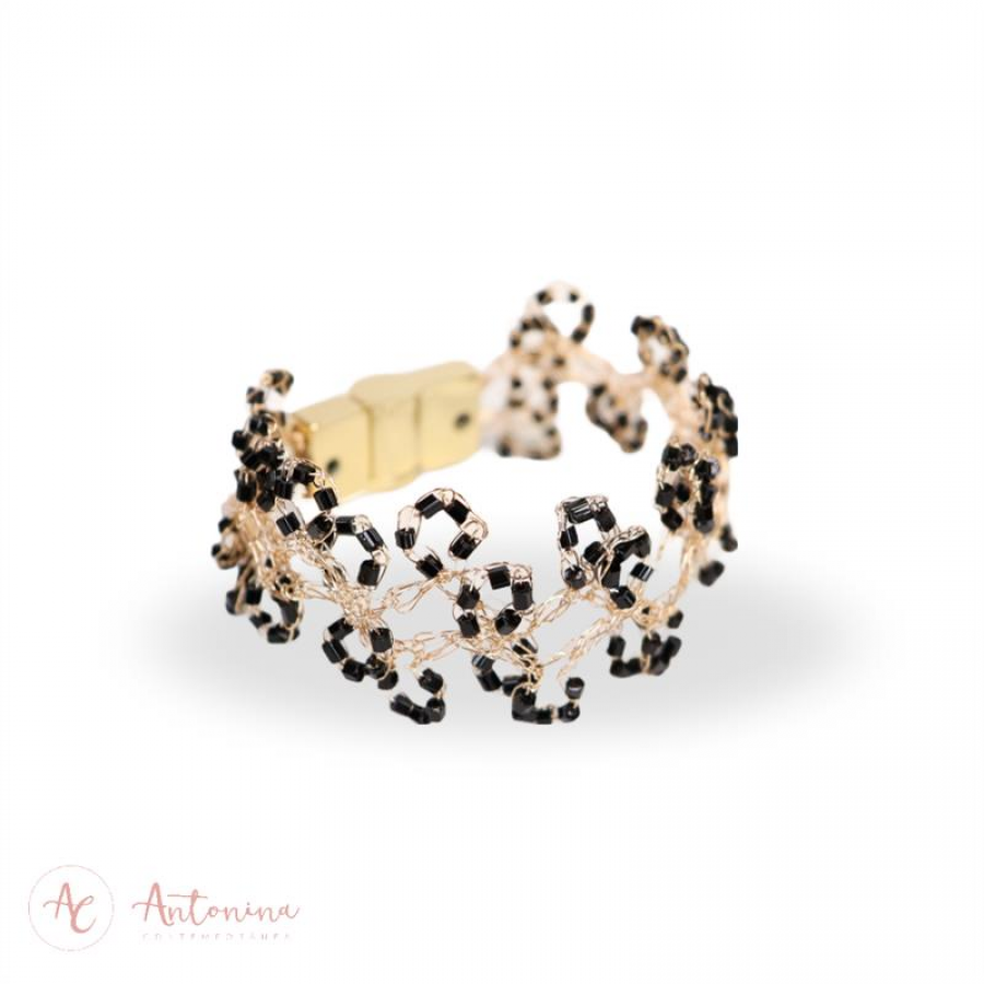 Pulseira Marina Slim Ouro Preto Banhado Em Ouro 18k