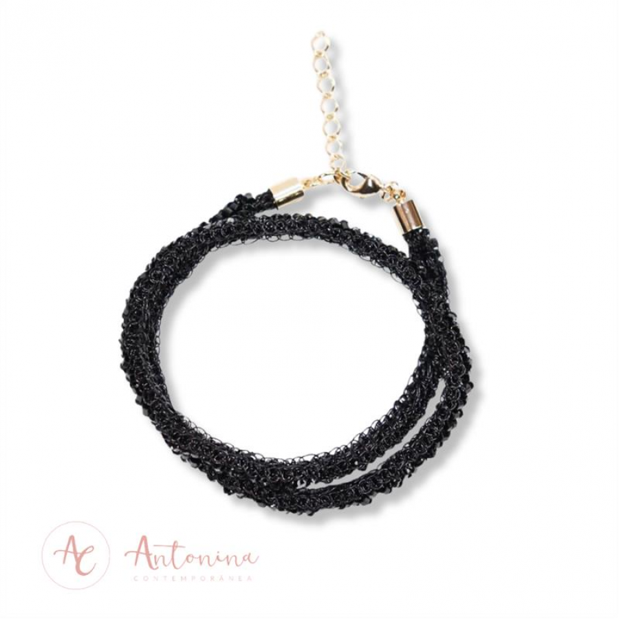 Pulseira/Choker Velvet Preto Banhado Em Ouro 18k