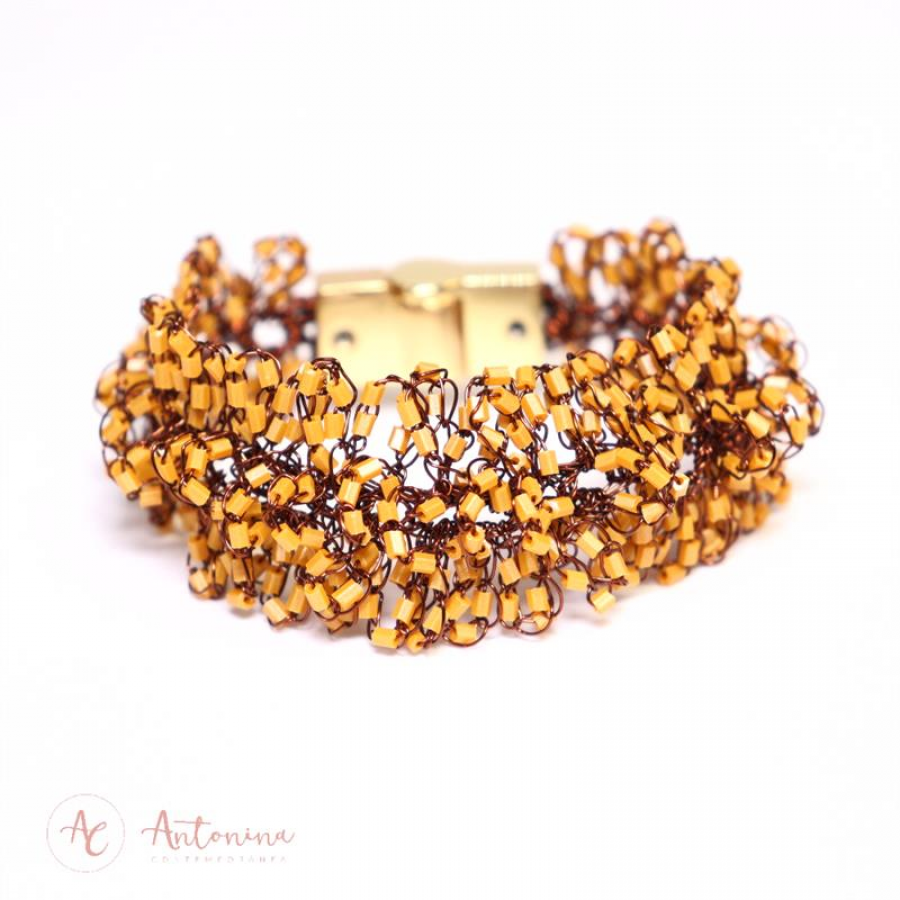 Pulseira Cravo Crochê Tangerina Ferrugem