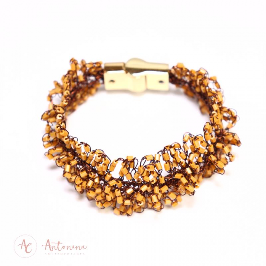 Pulseira Cravo Crochê Tangerina Ferrugem