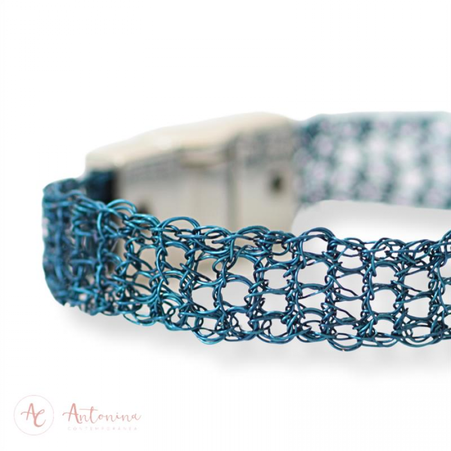 Pulseira Entrelaço De Crochê Slim Blue