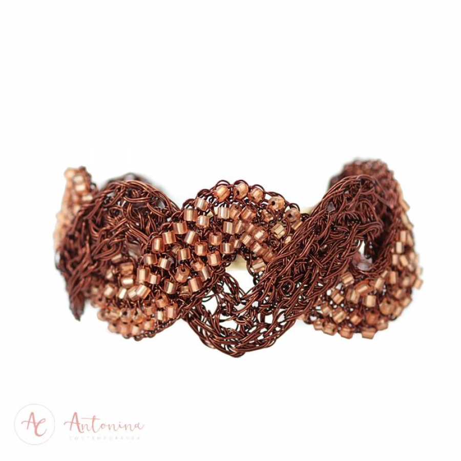 Pulseira Trançada De Crochê Ferrugem Salmon