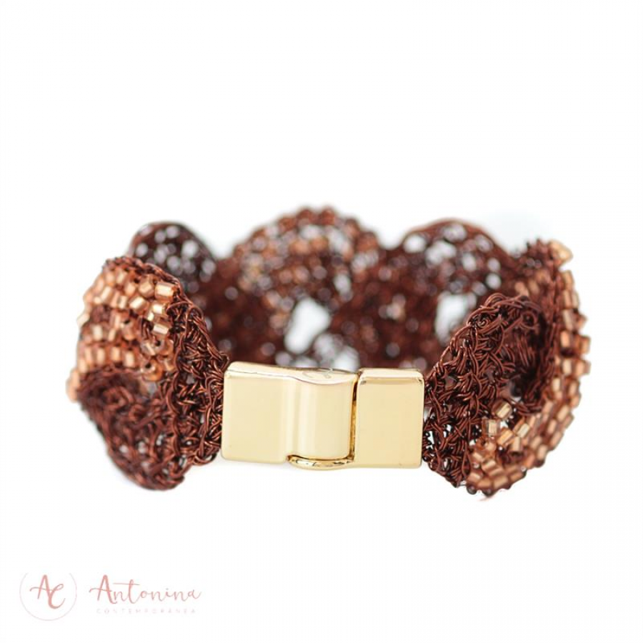 Pulseira Trançada De Crochê Ferrugem Salmon