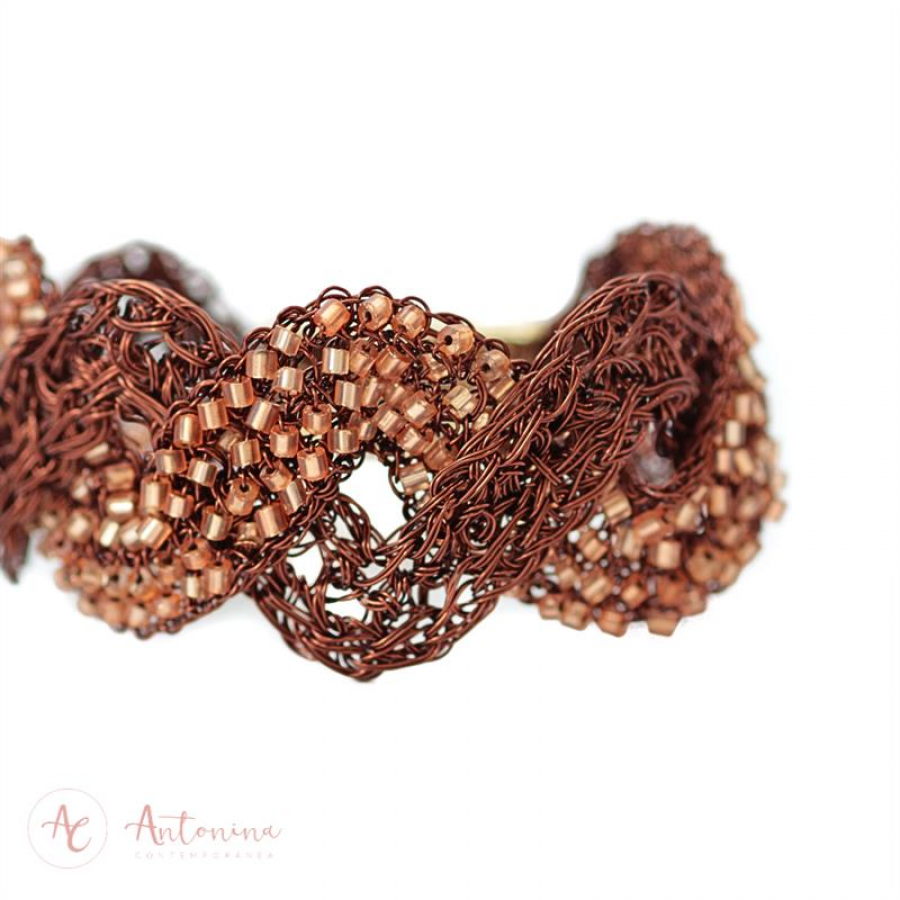 Pulseira Trançada De Crochê Ferrugem Salmon