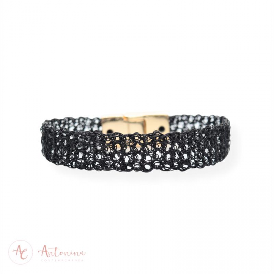 Pulseira Entrelaço De Crochê Slim Preta