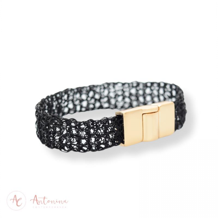 Pulseira Entrelaço De Crochê Slim Preta