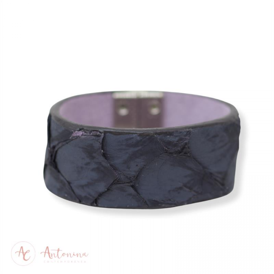 Pulseira De Pirarucu Violeta Banhado Em Ródio