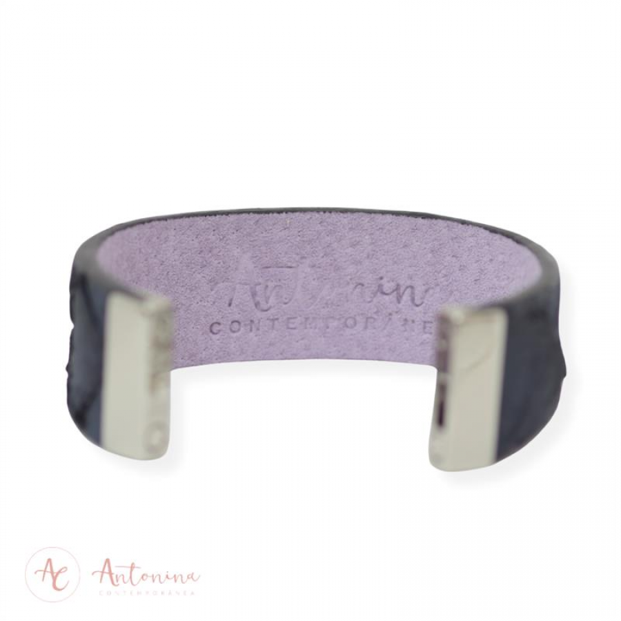 Pulseira De Pirarucu Violeta Banhado Em Ródio